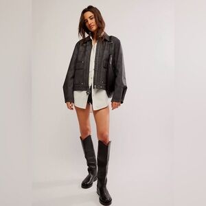 Free People Blair Vegan Leather Jacket Charcoal Oversized Large